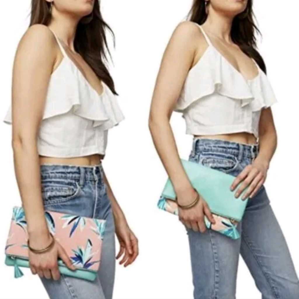 Rachel Pally Paradise Tropical Mint Coral Reversible Clutch Bag Nwot